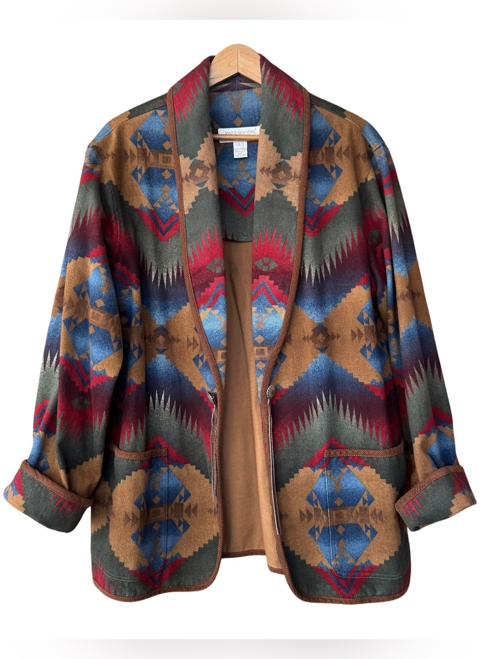 Vtg Jones New York Sport Southwest Aztec Jacket Coat Ranch Western All Cotton L